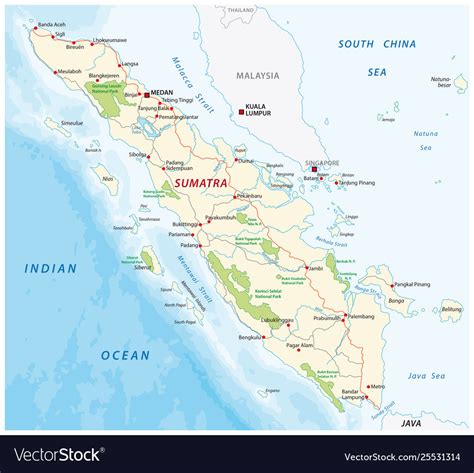 Road Map Indonesian Island Sumatra Royalty Free Vector Image