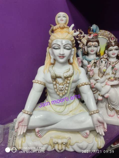 White Painted Lord Shiva Marble Statue For Worship Size Inch At