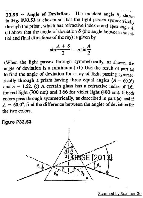 33.53 Angle of Deviation. The incident angle θa shown in Fig. P33.53 is