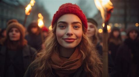 Premium Photo Woman Wearing Red Hat And Scarf Holding Torches