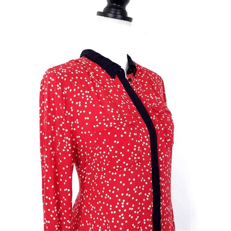 Anthropologie Maeve Red Polka Dot Button Down Blouse Gem