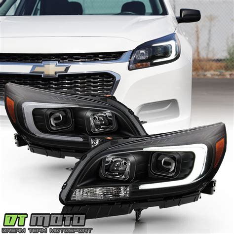 2013 2015 Chevy Malibu Black LED Tube Halogen Projector Headlights