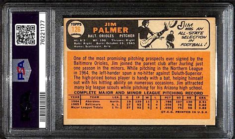 Topps Jim Palmer Hof Uer Rc Psa Vgex C Ebay