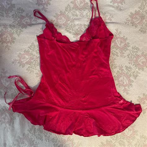 Y2k Hot Pink Babydoll Top With Lace Detailing Depop