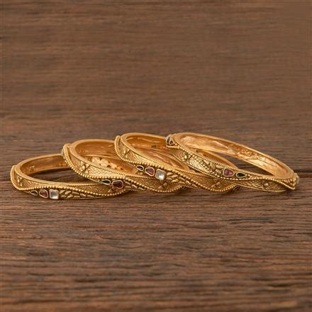 Buy Antique South Indian Bangles With Matte Gold Plating 206683