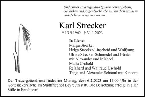 Karl Strecker Traueranzeige Trauer Infranken De