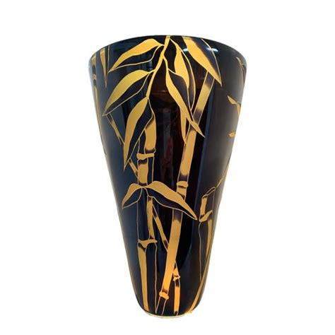 Black And Amber Etched Bamboo Vase Correia Glass Art Leaders Gallery