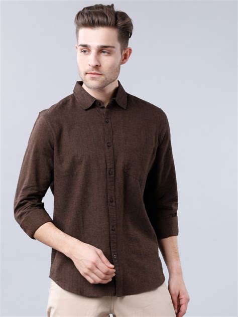 Buy Highlander Brown Slim Fit Linen Solid Long Sleeves Shirt For Men