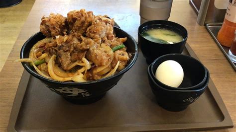 伝説のすた丼屋 唐揚げ合盛り背脂ニンニク牛カルビ丼 Youtube