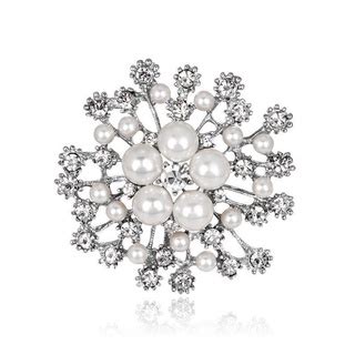 Fashion Women Big Brooches Lady Snowflake Imitation Pearls Rhinestones