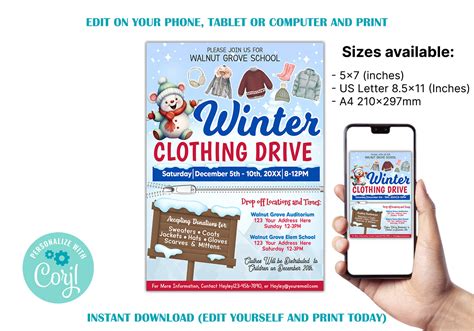 DIY Winter Clothing Drive Flyer Customizable School Holiday Winter