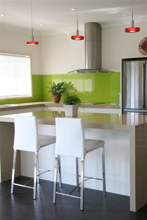 Lime Green Accent Kitchen Splashback Glass Shown By Artform Green