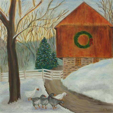 Christmas Barn Painting by Susan Fuglem