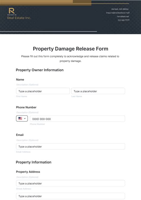 Free Property Damage Release Form Template to Edit Online