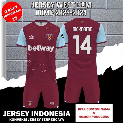 Jual Jersey Sepak Bola Klub WEST HAM HOME 2023 2024 Setelan Jersey