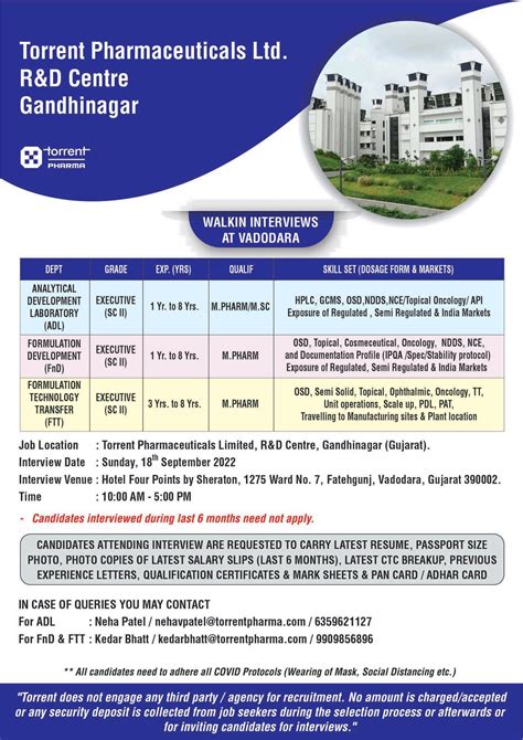 Torrent Pharma Walk In Interview For Adl Fnd Ftt Department On Sunday