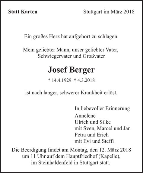 Traueranzeigen Von Josef Berger Zeit Des Gedenkens De