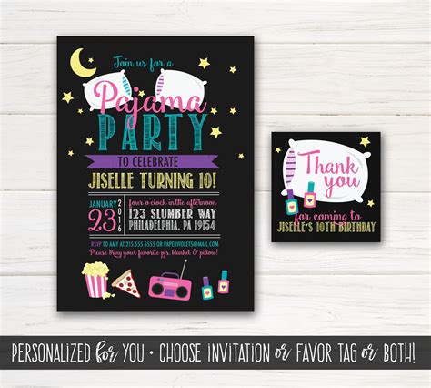 Pajama Party Invitation Slumber Party Invitation Favor Tags Etsy Slumber Party Invitations