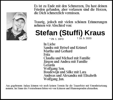 Traueranzeigen Von Stefan Kraus Trauer Nn De