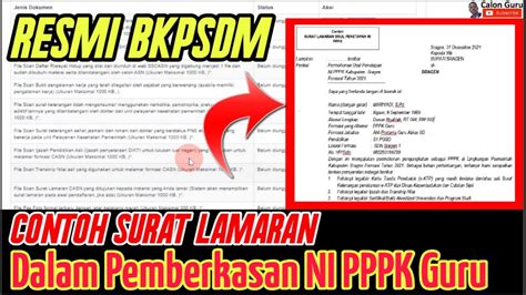 RESMI BKPSDM Contoh Surat Lamaran PPPK 2021 Dalam Pemberkasan PPPK Guru