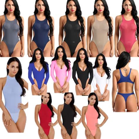 Women Lingerie One Piece Swimwear Swimsuit Sheer Mesh High Cut Leotard