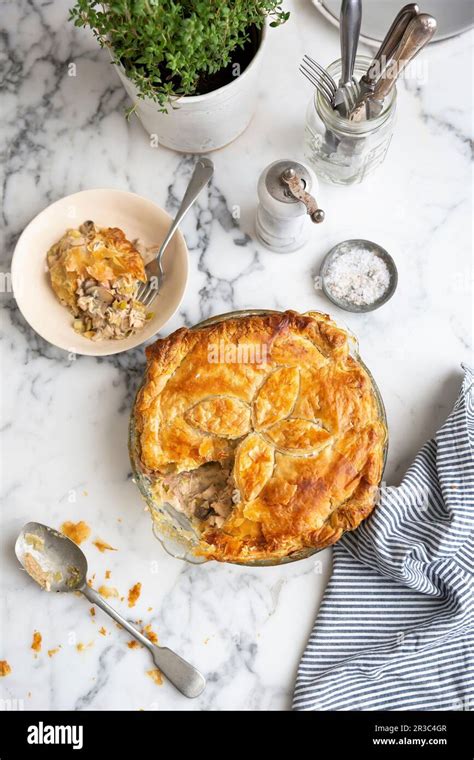 Chicken And Mushroom Pie Stock Photo Alamy