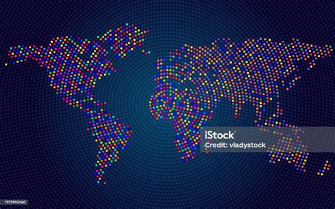 Ilustración De Mapa Del Mundo Abstracto Con Coloridos Puntos Radiales Y