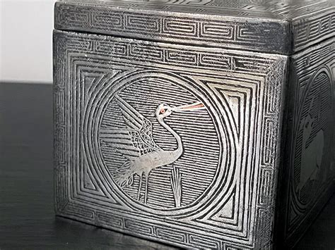 Fine Korean Iron Tobacco Box With Silver Inlay Joseon Dynasty For Sale