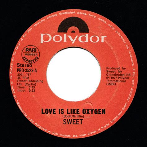 Sweet* - Love Is Like Oxygen (1977, Vinyl) | Discogs