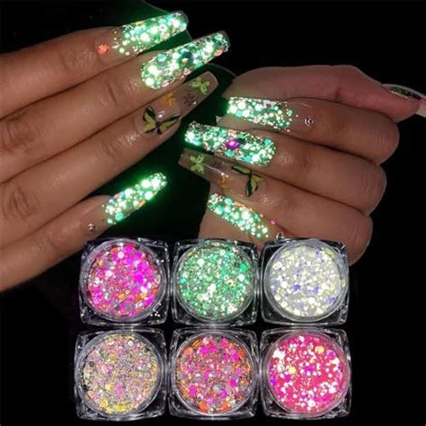 GZMAYUEN Reflective Glitzerpulver Nägel 6 Colours Holoqraphic Mixed