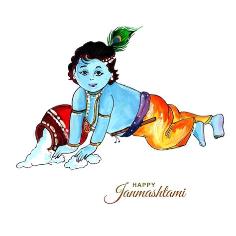 Free Vector Colorful Religious Krishna Janmashtami Card Background