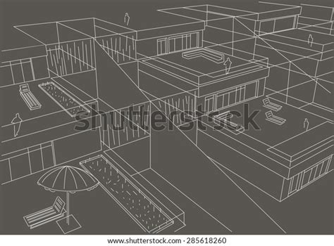 Linear Architectural Sketch Terraced Houses Front Stock Vector Royalty