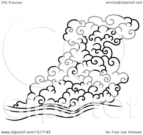 Clipart of a Black and White Swirly Cloud and Wind 13 - Royalty Free ...