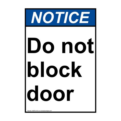 Vertical Do Not Block Door Sign ANSI Notice Exit Do Not Block