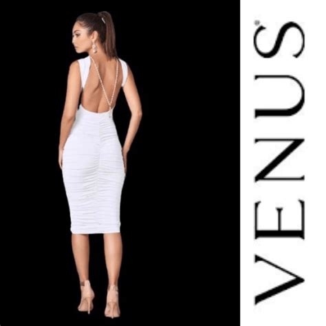 Nwt Venus White Ruched Bodycon Open Back Dress Small Ebay