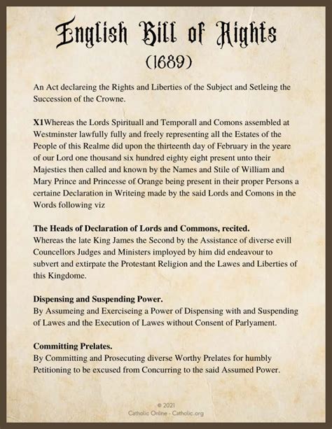 English Bill Of Rights 1689 Free Pdf Catholic Online Learning Resources