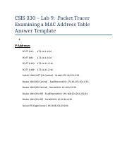 Oboersma Lab Docx Csis Lab Packet Tracer Examining A Mac