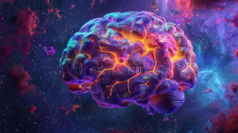 Detailed Hyper Realistic Human Brain Illustration With Vibrant Neon