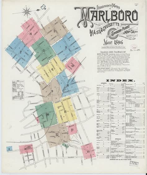 Marlborough 1896 Old Map Massachusetts Fire Insurance Index Old Maps