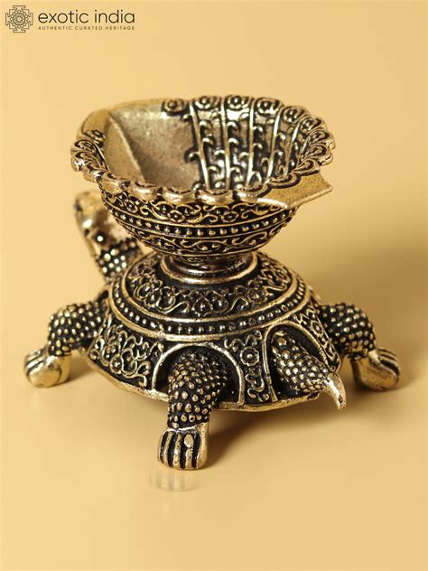 Small Brass Fine Vastu Diya Of Turtle Exotic India Art