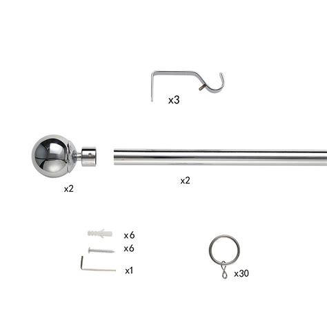 Chrome Extendable Curtain Pole With Ball Finial Cm Dia Mm