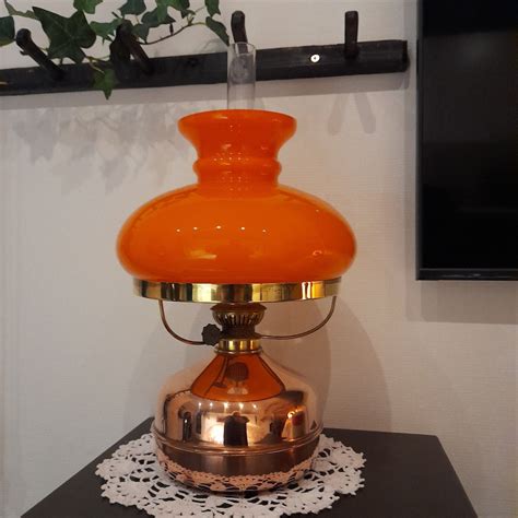 Retro fotogenlampa oljelampa koppar orange kupa Köp på Tradera