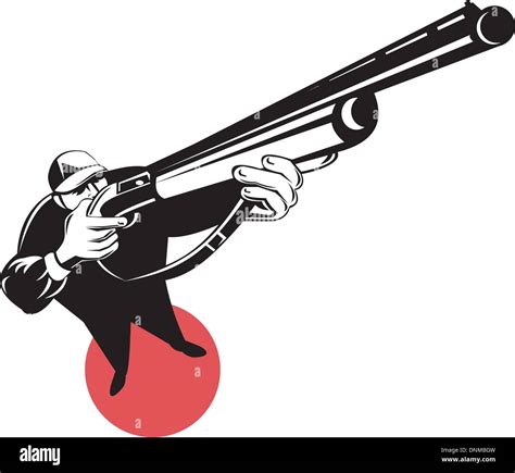 Illustration Of A Hunter Aiming Shotgun Rifle Gun Done In Retro Style