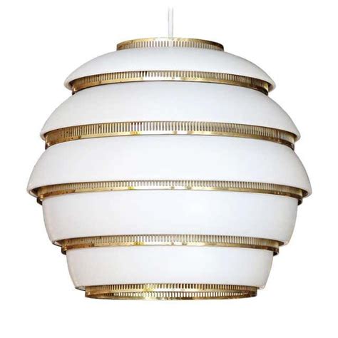 Authentic Pendant Light A331 Beehive In White With Brass Alvar Aalto