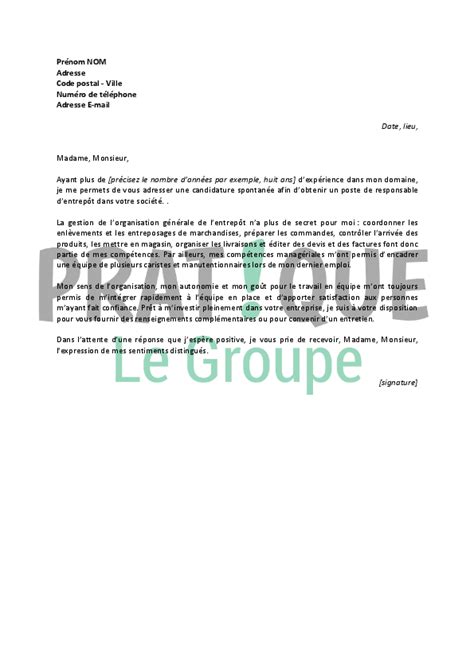 Lettre De Motivation Pour Un Emploi De Responsable Dentrepôt Confirmé