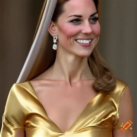 Princess Kate In Elegant Gold Satin Top On Craiyon