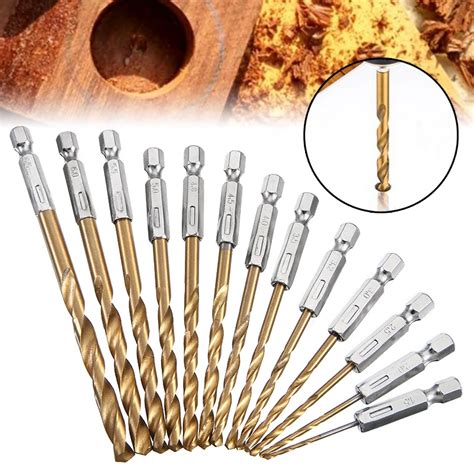 13pcs Set HSS Titanium Coated Drill Bit Set Twist Drilling Bits 1 4