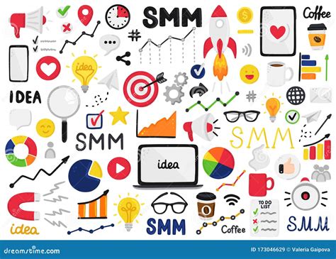 Vector Set Of Smm Elements Social Media Marketing Reach And Promotion