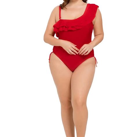 Fashion Sexy Fat Women Bikini Single Shoulder Sexy Solid Color Plus