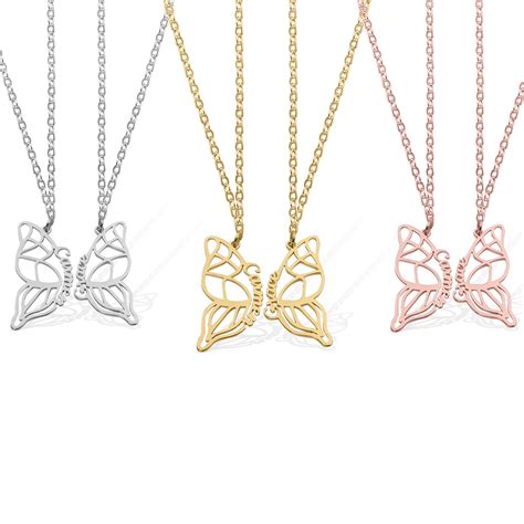 Gepersonaliseerde BFF Vlinder Ketting Set Van 2 Vlindervleugels